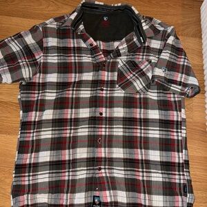 Kuhl Shirt Mens L Performance Hiking Outdoor Button Up Red/White/Gray Plaid